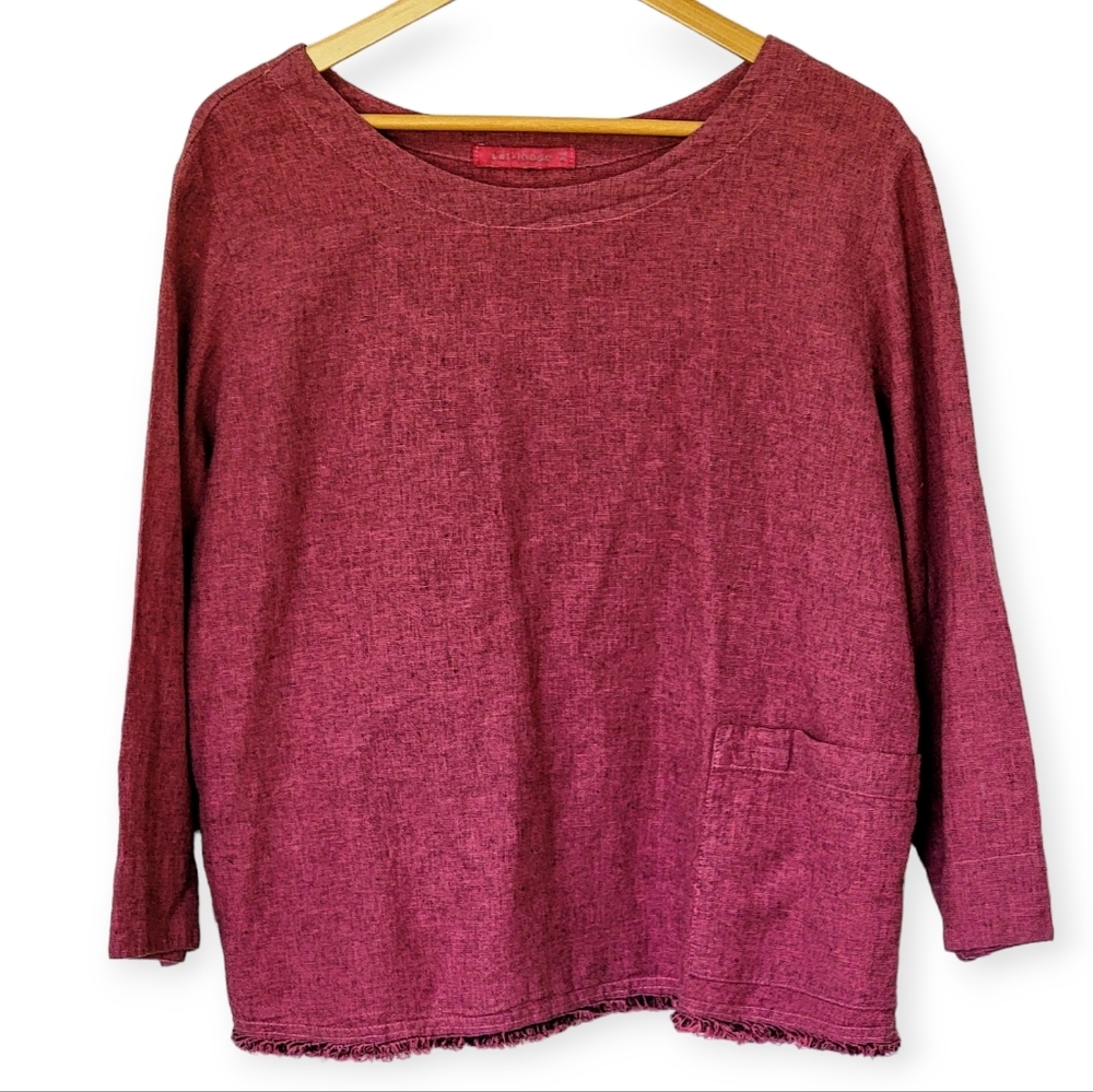 Cut Loose Linen Cotton Blend Top with Pocket Fringe Hem Size XL